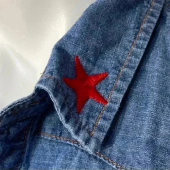 Lucky Brand denim embroidered button down jean shirt California palm tree - Picture 7 of 7